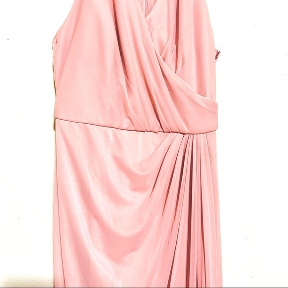 DAVID’S BRIDAL Extra Length Mesh T-strap Back Halter maxi blush dress women’s 6 - Picture 6 of 11